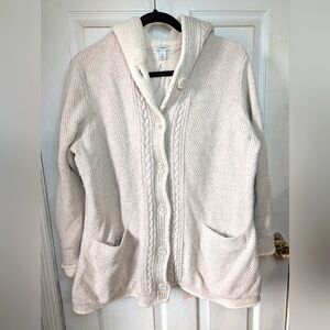 L.L. Bean Cozy‎ Cream Hooded Sweater jacket double layered SZ XL 0282